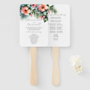 Éventail Programmes de mariage à l'aquarelle Hibiscus Tropi