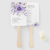Éventail Programmes de mariage à l'aquarelle violette (Devant et derrière)