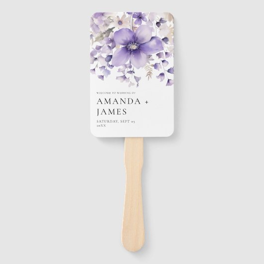 Éventail Programmes de mariage à l'aquarelle violette (Devant)