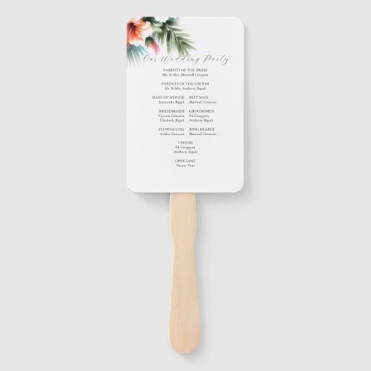 Éventail Programmes de mariage aquarelle Hibiscus tropical (Dos)