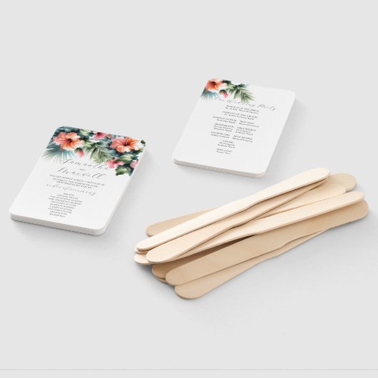 Éventail Programmes de mariage aquarelle Hibiscus tropical (Non-assemblé)