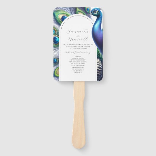 Éventail Programmes de mariage aquarelle Peacock (Devant)