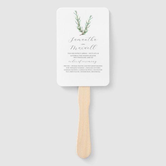 Éventail Programmes de mariage aquarelle Rosemary Greenery (Devant)