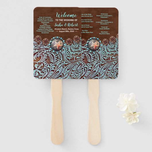 Éventail programmes de mariage campagnard de l'Ouest brun t (Devant et derrière)