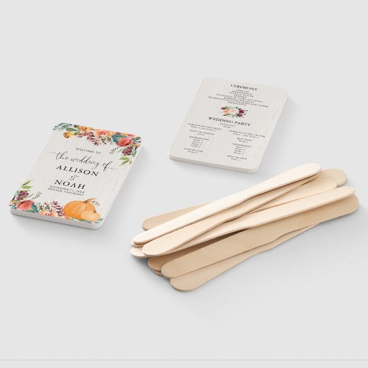 Éventail Programmes de mariage citrouilles à fleurs d'autom (Non-assemblé)