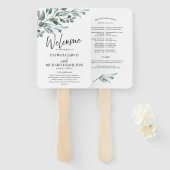 Éventail Programmes de mariage de verdure de feuilles d'euc (Devant et derrière)