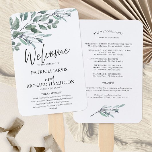 Éventail Programmes de mariage de verdure de feuilles d'euc
