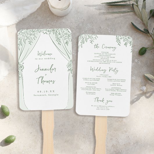 Éventail Programmes de mariage fantaisistes en floral sauge
