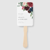 Éventail Programmes de mariage Fleurs Bourgogne et Bleu Nui (Devant)