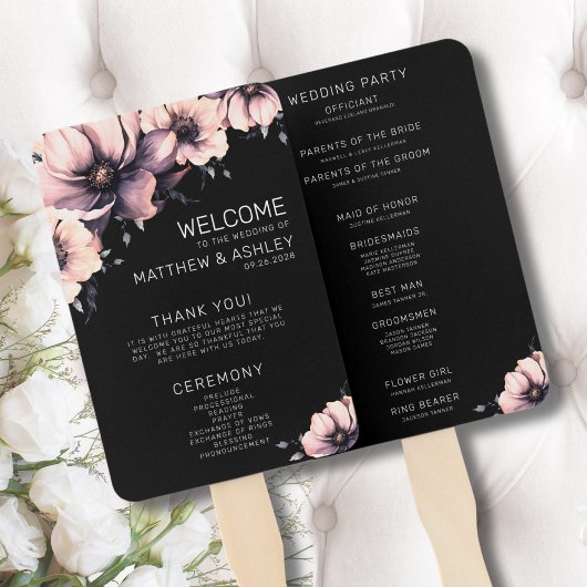 Éventail Programmes de mariage floraux roses modernes uniqu
