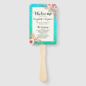 Éventail Programmes de mariage Moderne rose Floral Turquois (Devant)