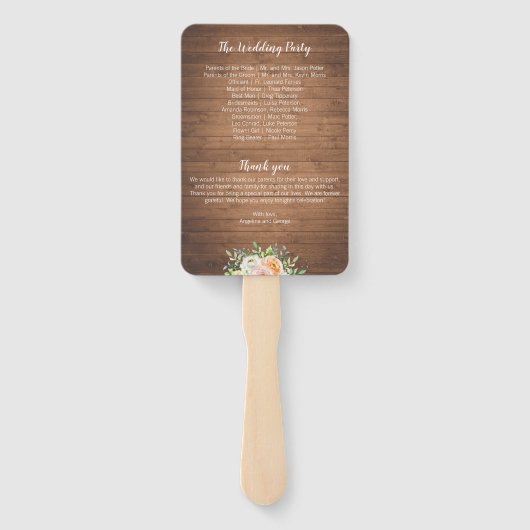 Éventail Programmes de mariage rustique en bois et fleurs (Dos)
