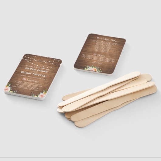 Éventail Programmes de mariage rustique en bois et fleurs (Non-assemblé)