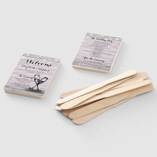 Éventail Programmes de mariage Verre de champagne Bois rust (Non-assemblé)