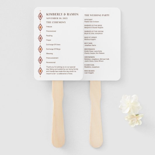 Éventail Programmes de ventilateur Mariage rustique de l'Ou (Devant et derrière)