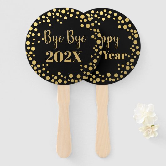 Éventail Prop de photo pour le Nouvel An Gold confetti (Devant et derrière)