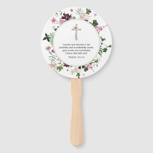 Éventail Psaume floral rose 139:14 (Devant)