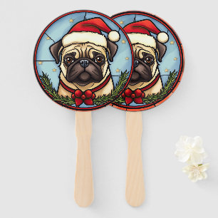 Éventail Pug Vitrail de Noël