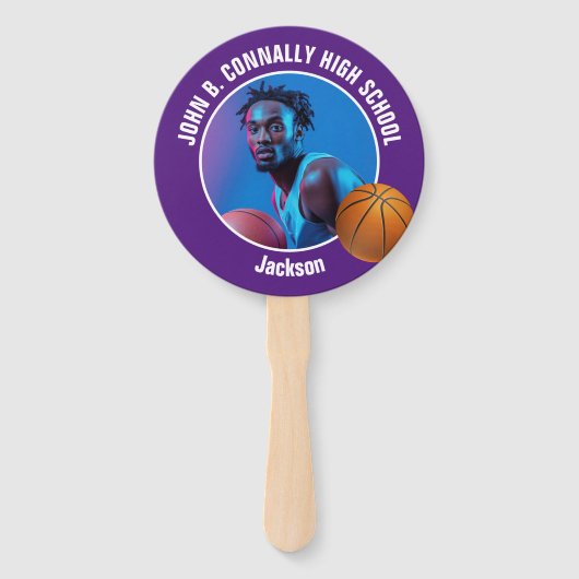 Éventail Purple Basketball Player Photo High School Spirit (Devant)