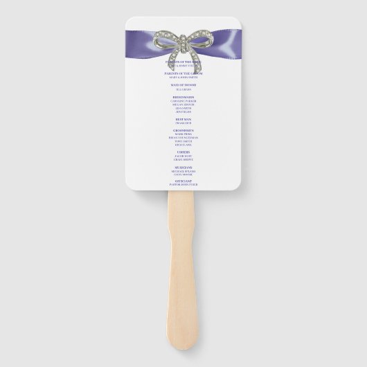 Éventail Purple Blue Diamond Bow Wedding Programme Fans (Dos)