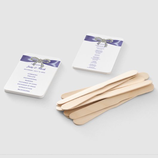 Éventail Purple Blue Diamond Bow Wedding Programme Fans (Non-assemblé)