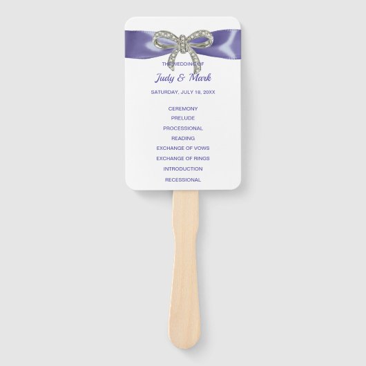 Éventail Purple Blue Diamond Bow Wedding Programme Fans (Devant)