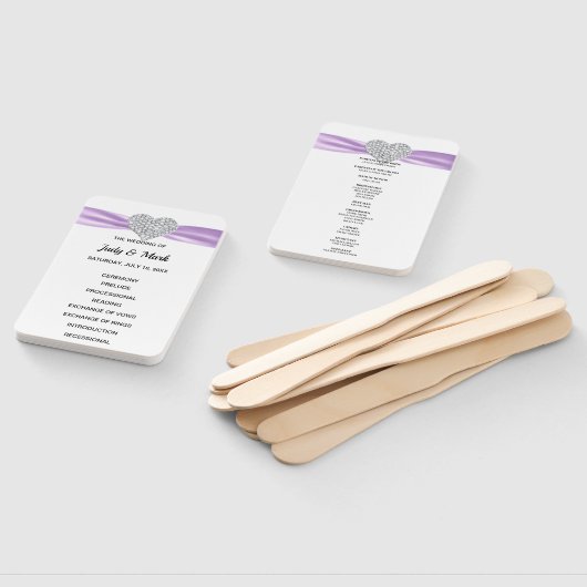 Éventail Purple Diamond Heart Wedding Programme (Non-assemblé)