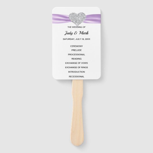 Éventail Purple Diamond Heart Wedding Programme (Devant)