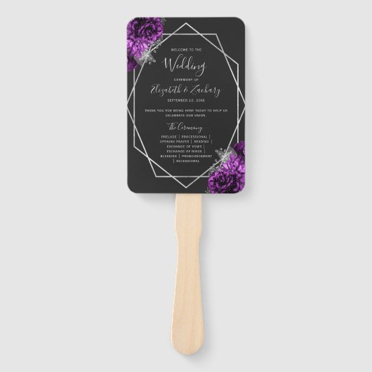 Éventail Purple Floral Silver Geo Black Wedding Programme (Devant)