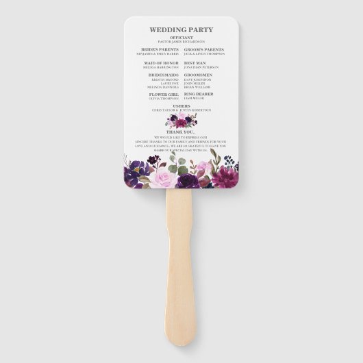 Éventail Purple Lavender Floral Boho programme de mariage (Dos)