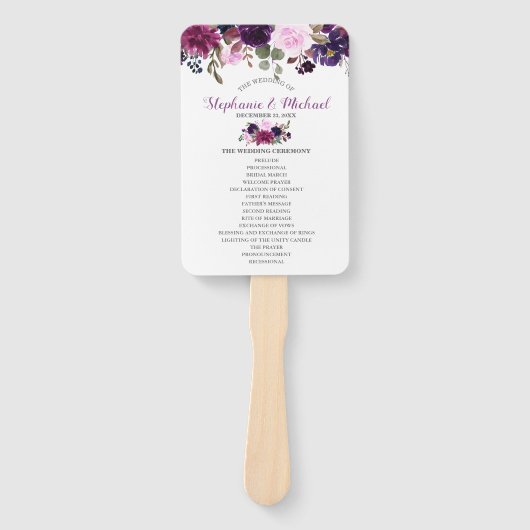 Éventail Purple Lavender Floral Boho programme de mariage (Devant)
