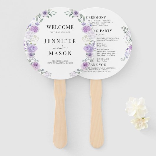 Éventail Purple Lilac Floral Wreath Wedding Programme (Devant et derrière)