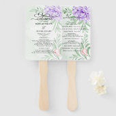 Éventail Purple Peony Rose Green Programme de mariage Feuil (Devant et derrière)
