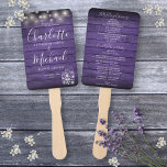 Éventail Purple Rustic Bois Chaîne Lumière Programme de mar<br><div class="desc">Programme de mariage signé rustique avec typographie moderne chic sur un arrière - plan de panneaux de bois violet avec lampes à cordes et jarres de maçon. Ce programme de mariage élégant peut être personnalisé avec vos informations spéciales de jour de mariage. Conçu par Thisisnotme©</div>