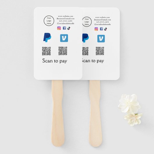 Éventail Q R code PayPal venmo scanner payer ajouter médias (Devant et derrière)