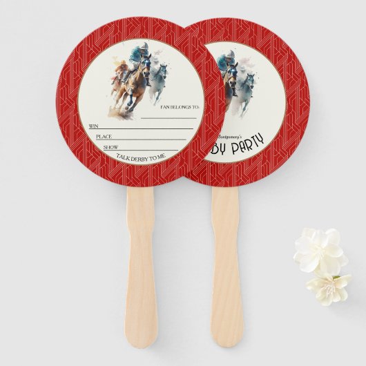 Éventail Racehores et Jockeys Derby Party Rouge (Devant et derrière)