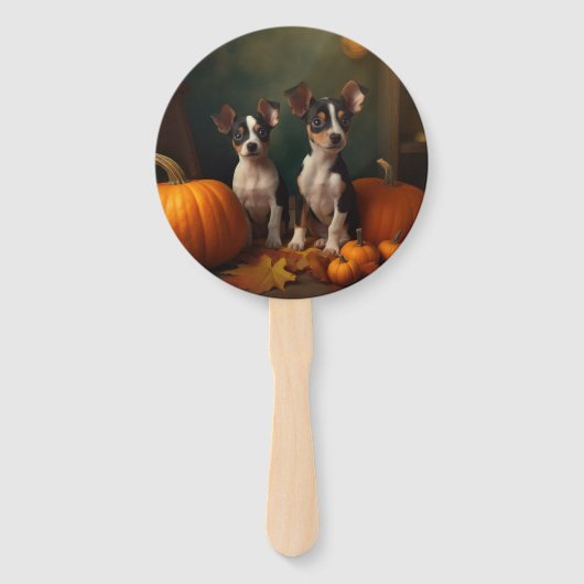 Éventail Rat Terrier Chiot Automne Citrouille délice (Devant)