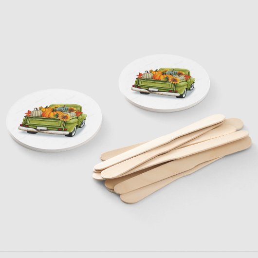 Éventail Récolte d'automne dans un camion vert (Non-assemblé)