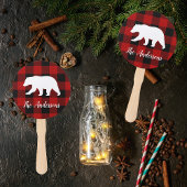 Éventail Red Buffalo Plaid & Bear | Nom personnel Cadeau