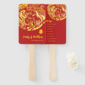 Éventail Red Chinese Dragon Phoenix logo de mariage program (Devant et derrière)