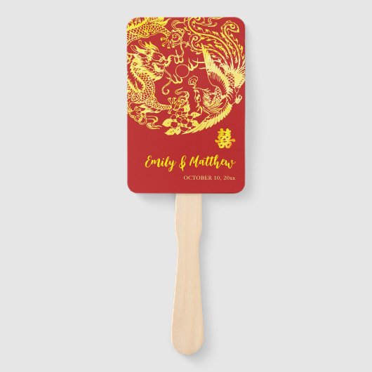 Éventail Red Chinese Dragon Phoenix logo de mariage program (Devant)