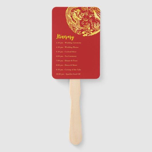 Éventail Red Chinese Dragon Phoenix logo de mariage program (Dos)