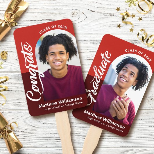 Éventail Red Congrats Grad 2 Photos Arch Bold Script Retro