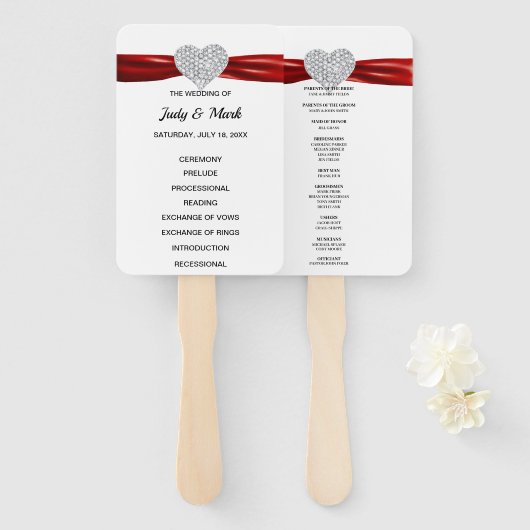 Éventail Red Diamond Heart Wedding Programme (Devant et derrière)
