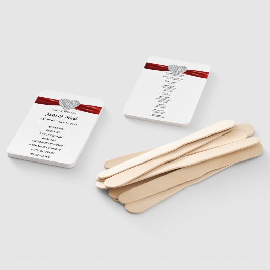 Éventail Red Diamond Heart Wedding Programme (Non-assemblé)