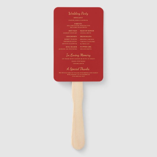 Éventail Red Gold Cherry Blossoms Fan Wedding Programme (Dos)