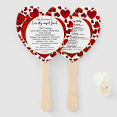 Éventail Red Hearts and Rose Wedding Program Elegant Gold (Devant et derrière)