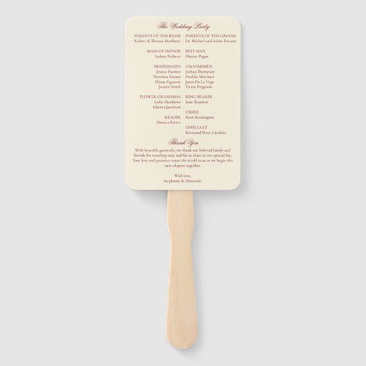 Éventail Red & Ivory Old Money Wedding Program Itinerary (Dos)