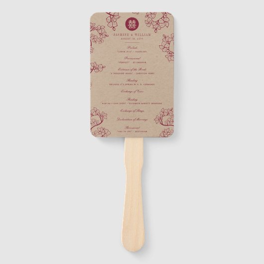 Éventail Red Plum Blossoms Double Happiness Wedding Program (Devant)