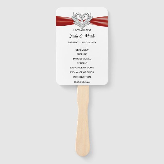 Éventail Red Ribbon Silver Swan Programme de mariage Fans (Devant)